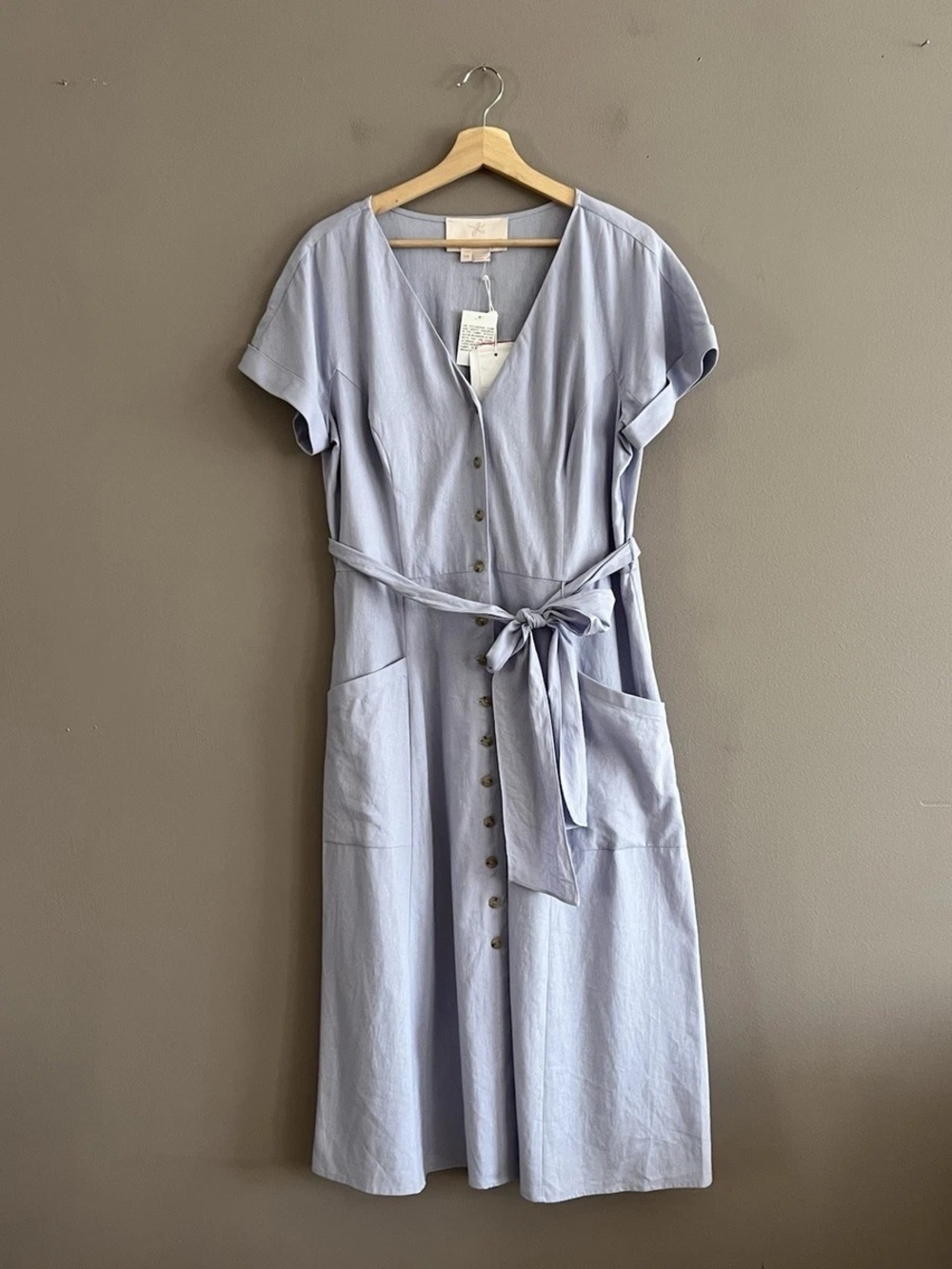 Gal Meets Glam Light Blue Button-Front Tie-Waist Midi Dress
